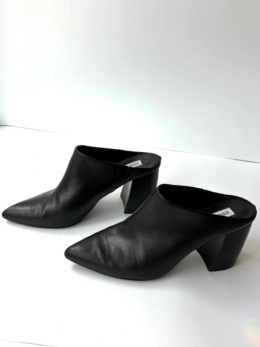 Steve Madden Black Pointed-Toe Leather Mule Heels size 8.5 - Picture 4 of 6